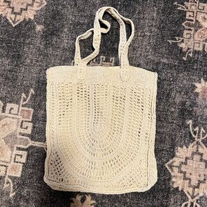 Crotchet Woven Cream Tote Bag